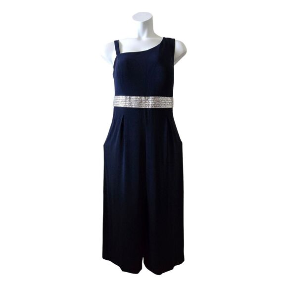 Roz & Ali Navy Blue One-Shoulder Pantsuit • Sleeveless • Wide-Leg • Fits 14 - 16 - Picture 1 of 10
